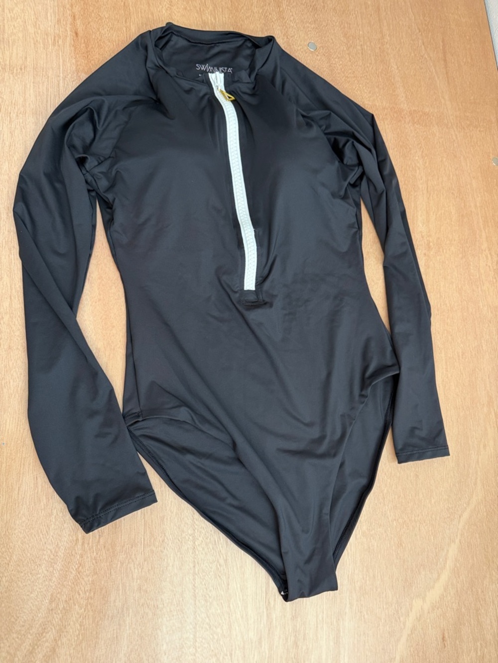 Swiminista Black Long-Sleeve Zip Front One-Piece Swimsuit NWOT